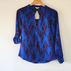 Candie's Roll-Tab Split Neck Blouse